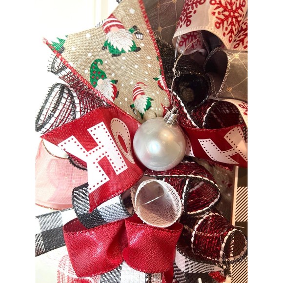 Handmade Christmas Gnome for the Holidays Ribbon Door Wreath 26 ins LED XLW7 - Picture 6 of 11